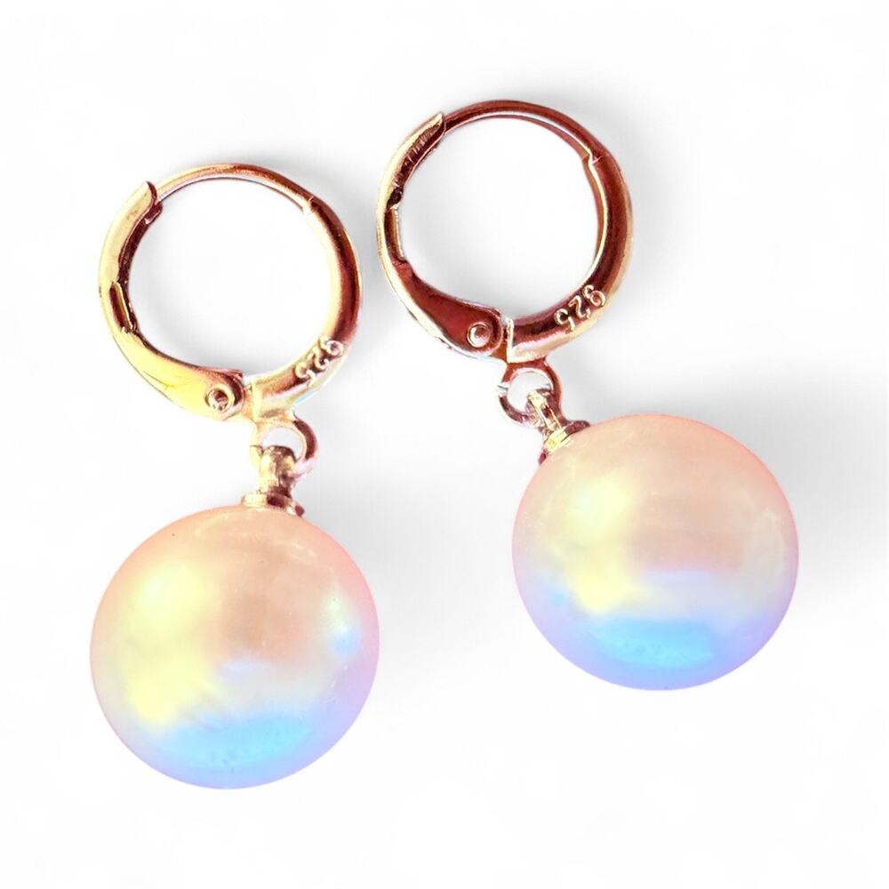 Genuine 925 Sterling Silver Drop Pearl White women Earrings - Picture 4 of 5